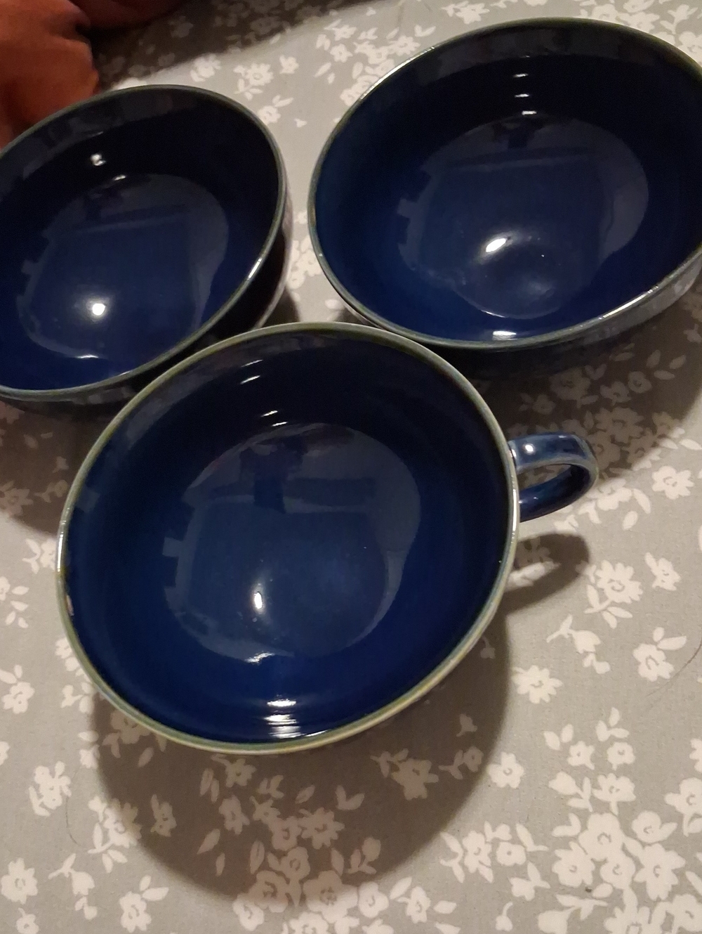 EUC 3 IKEA Deep Blue Ceramic Soup Bowls  with Handle